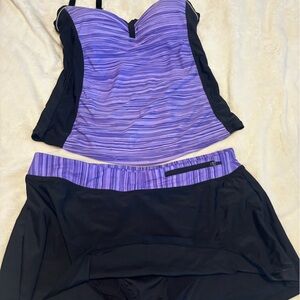 Striped Purple and Black Tankini Set Sz Medium